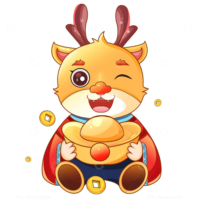 源文件下载【趣麦麦图】2024年可爱龙拿元宝卡通形象元素