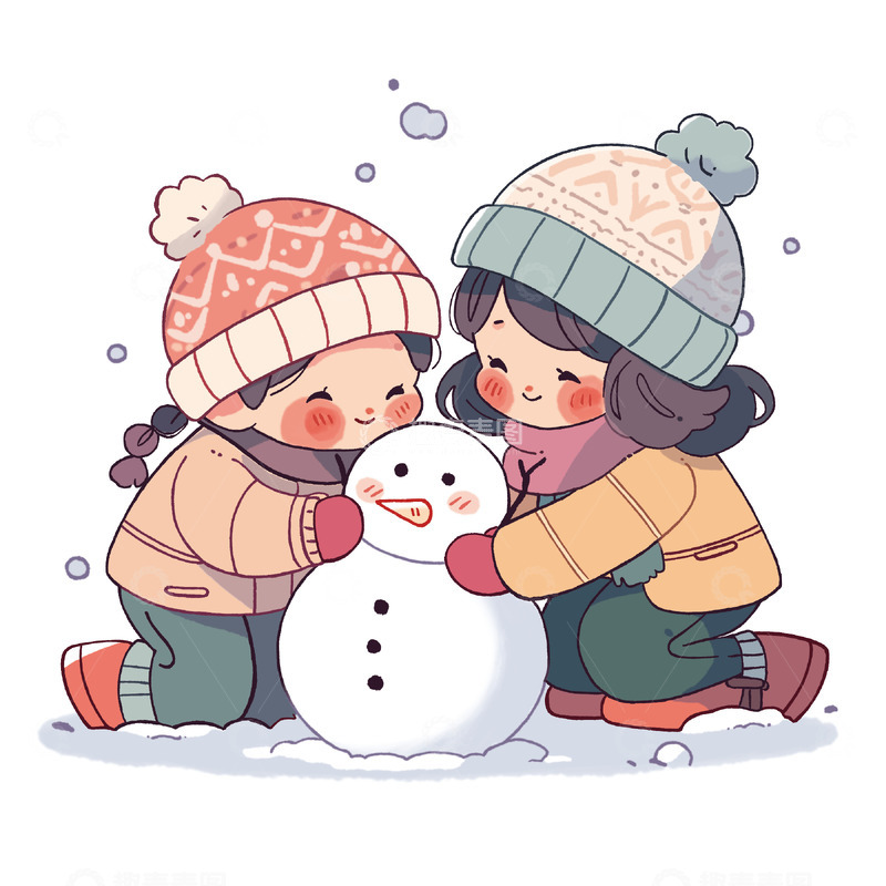 源文件下载【趣麦麦图】立冬堆雪人的小女孩