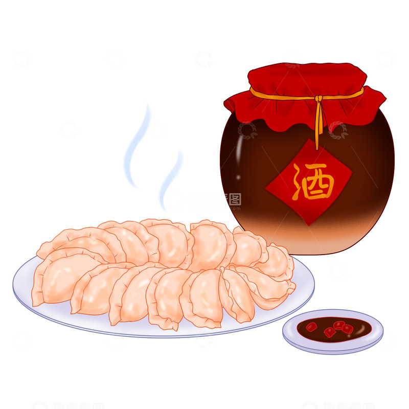 源文件下载【趣麦麦图】立冬元素饺子美酒美食