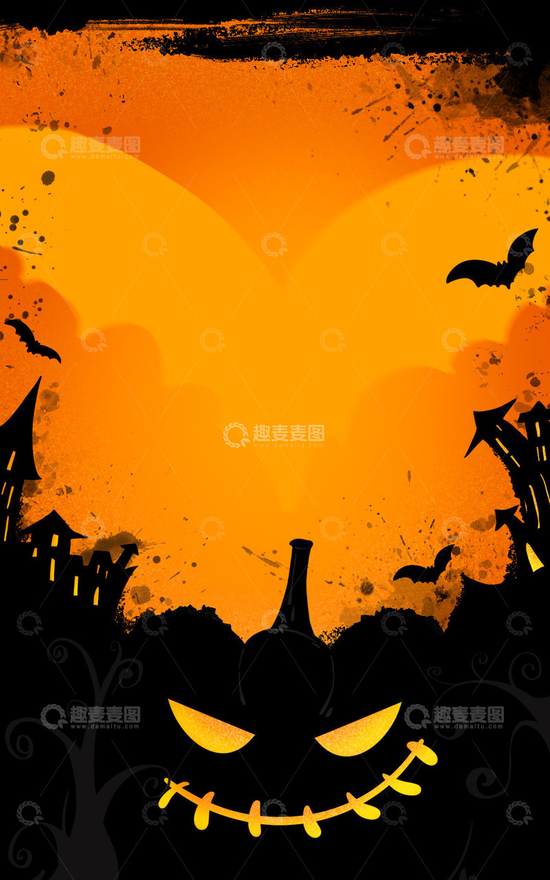 源文件下载【趣麦麦图】手绘卡通万圣节搞怪海报插画复古南瓜背景