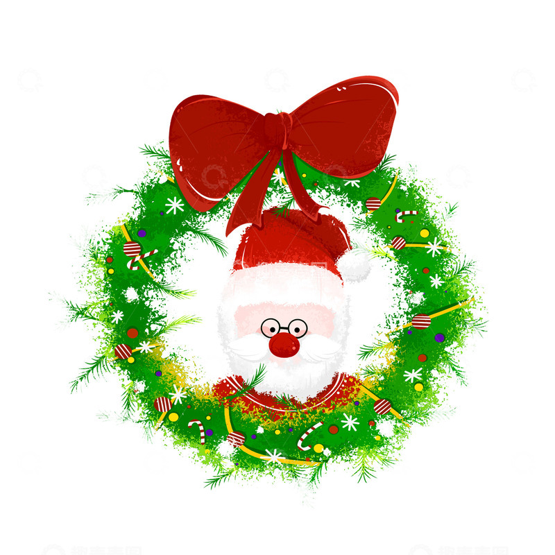 源文件下载【趣麦麦图】圣诞老人花环插画元素