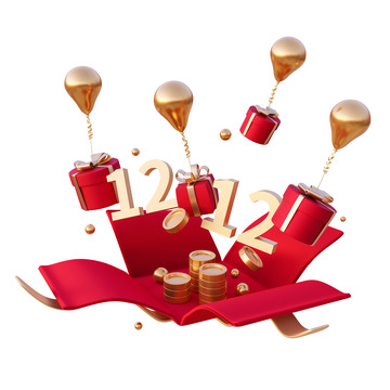 3D立体气球礼盒双12节日促销元素