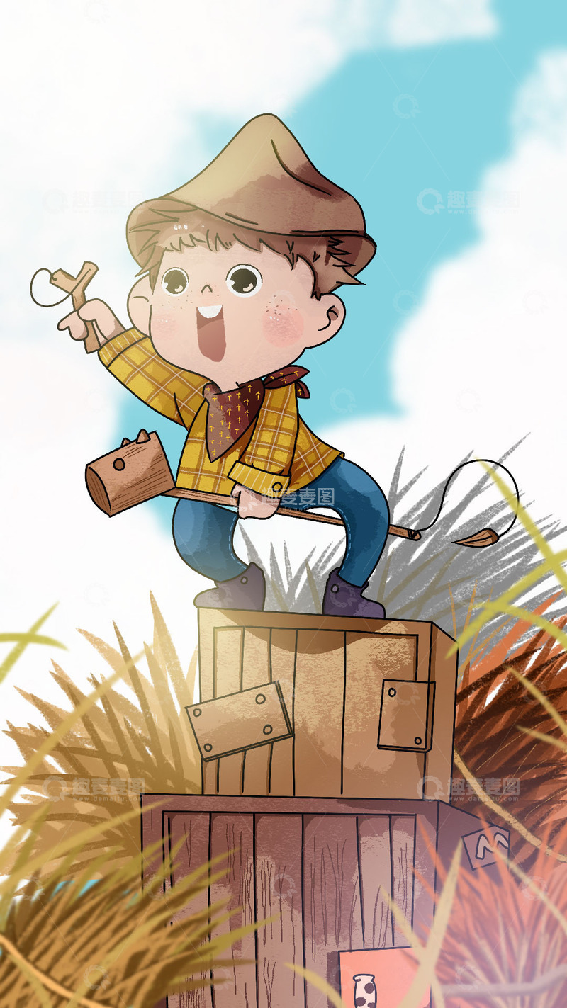 源文件下载【趣麦麦图】牛仔儿童插画