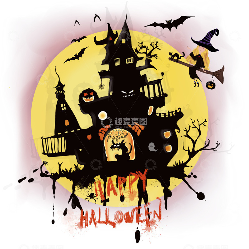 源文件下载【趣麦麦图】万圣节恐怖女巫元素