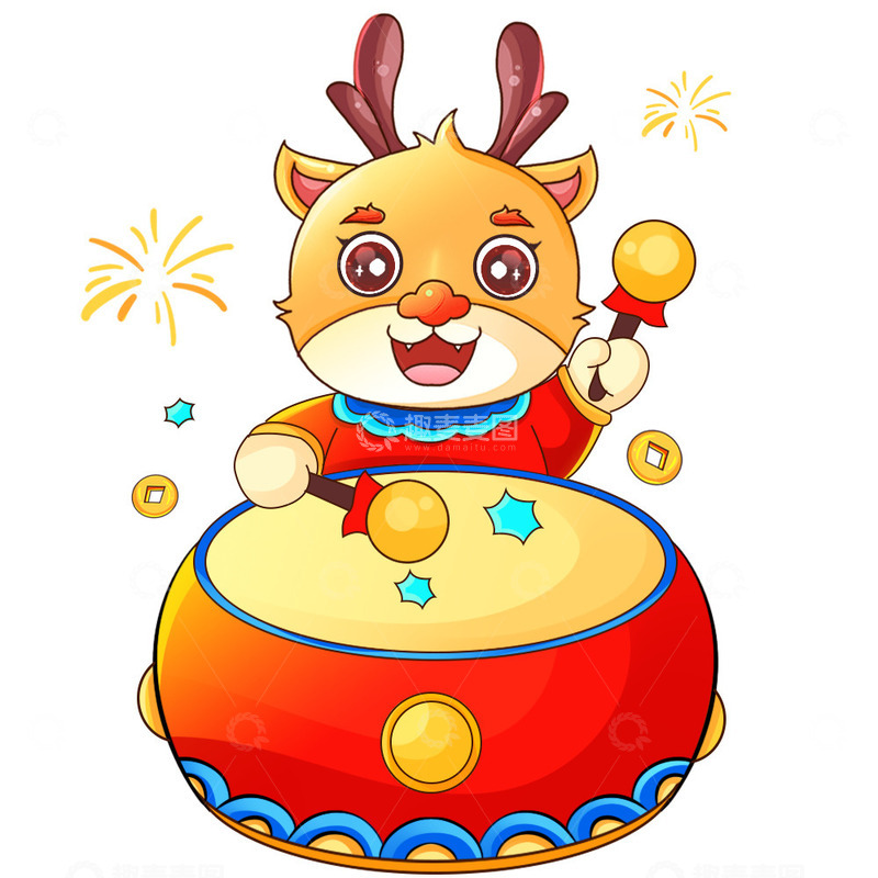 源文件下载【趣麦麦图】国潮新年春节龙年打鼓的龙元素
