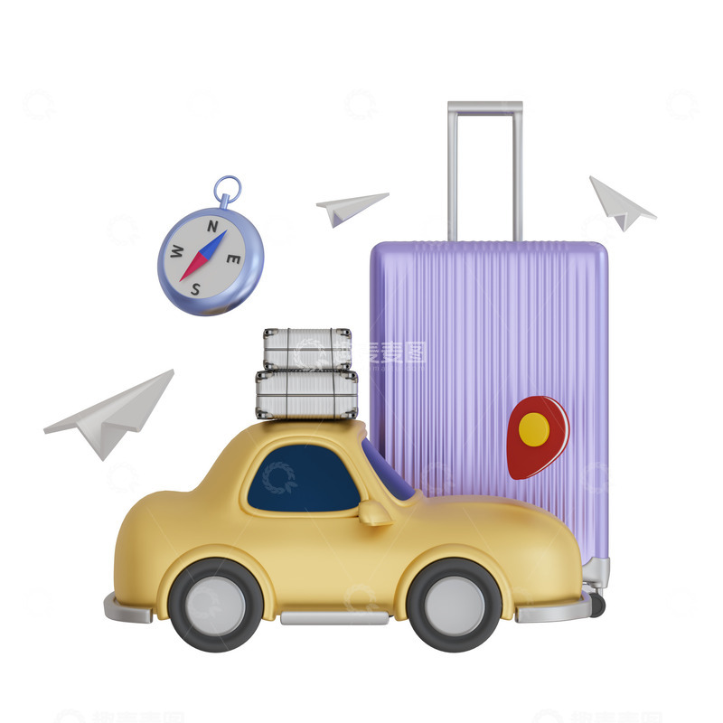 源文件下载【趣麦麦图】卡通汽车自驾游户外旅游旅行拉杆箱