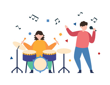 扁平简约唱歌打鼓的人