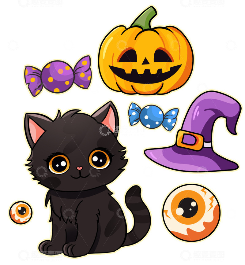 源文件下载【趣麦麦图】万圣节卡通手绘贴纸