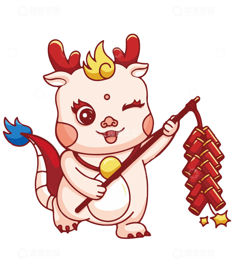 2024国潮新年卡通龙年放鞭炮爆竹形象
