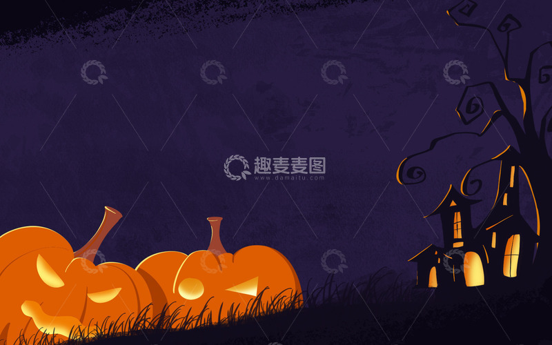 源文件下载【趣麦麦图】手绘南瓜万圣节狂欢城堡暗黑插画海报背景