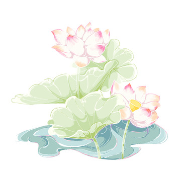 简约新国风线条荷花荷叶