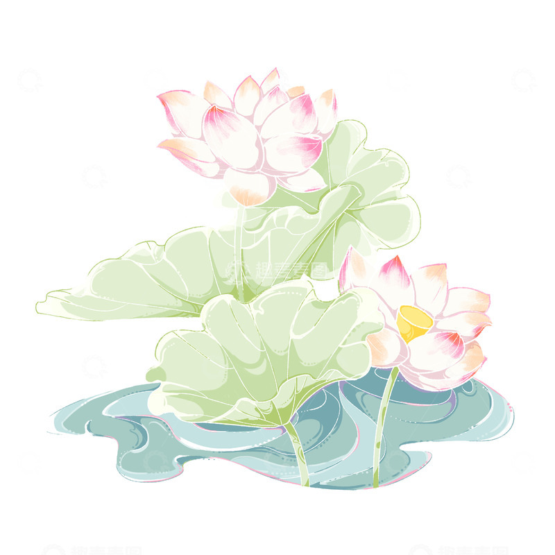 源文件下载【趣麦麦图】简约新国风线条荷花荷叶