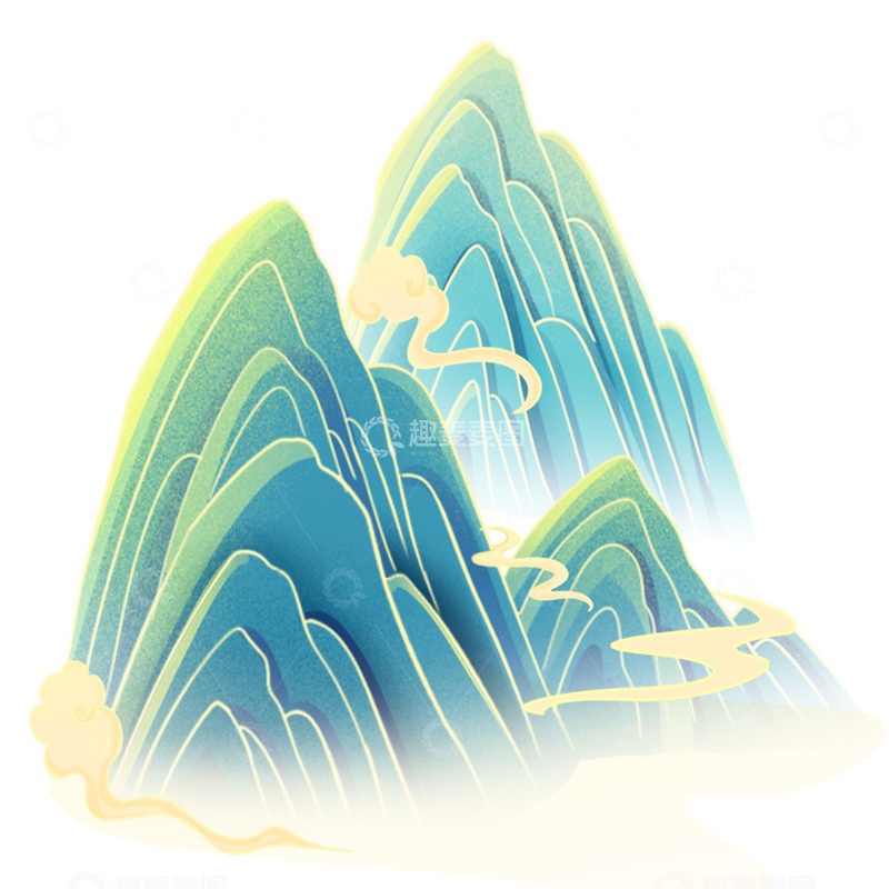 源文件下载【趣麦麦图】青山国潮山水描线祥云元素