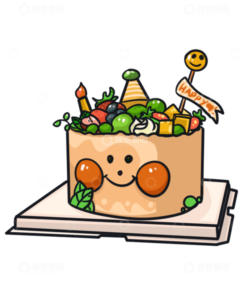 源文件下载【趣麦麦图】美味水果生日蛋糕