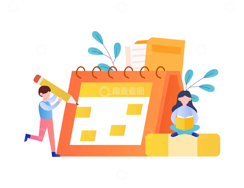 扁平风格读书写字的人