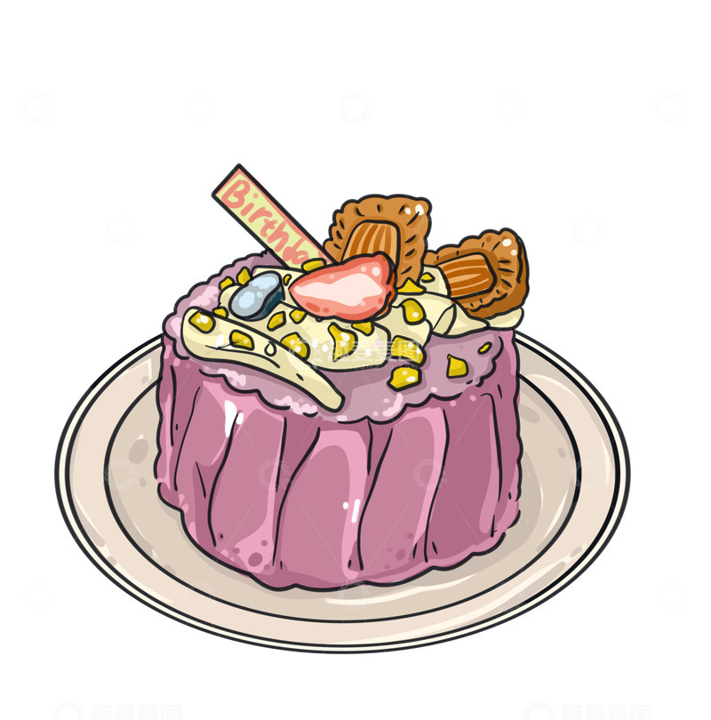 源文件下载【趣麦麦图】美味芋泥生日蛋糕