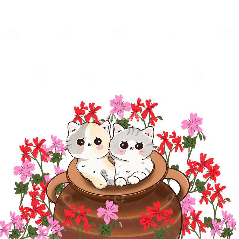 源文件下载【趣麦麦图】-猫咪与天竺葵