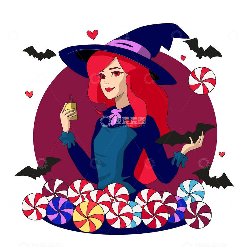 源文件下载【趣麦麦图】万圣节女巫手绘