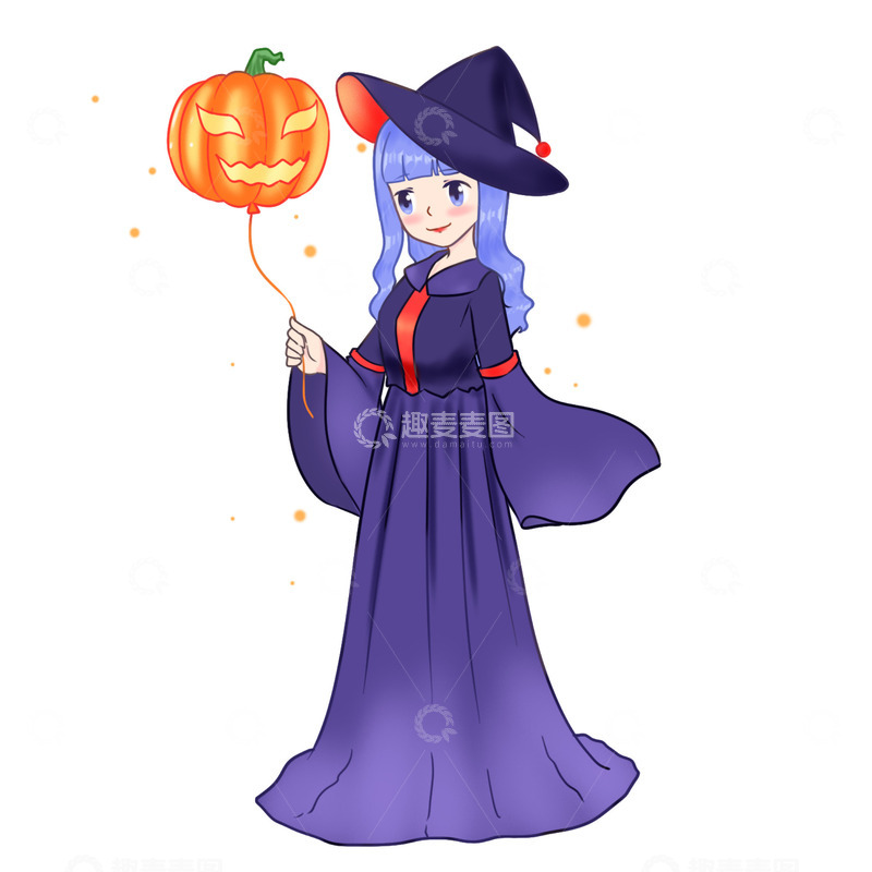 源文件下载【趣麦麦图】万圣节女巫放南瓜头气球