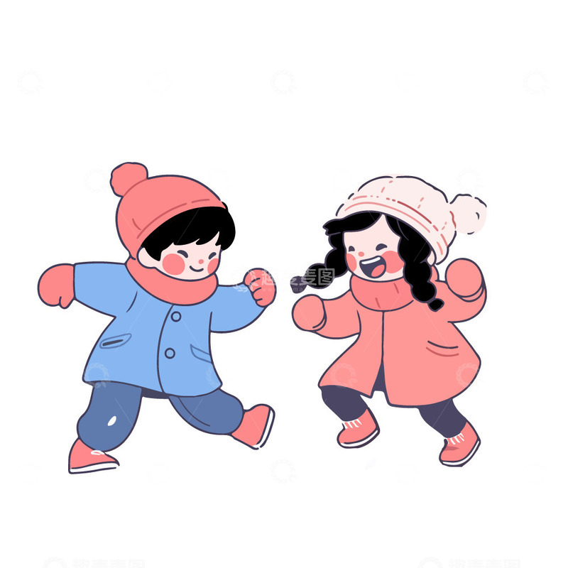 源文件下载【趣麦麦图】冬季立冬男孩女孩在玩耍