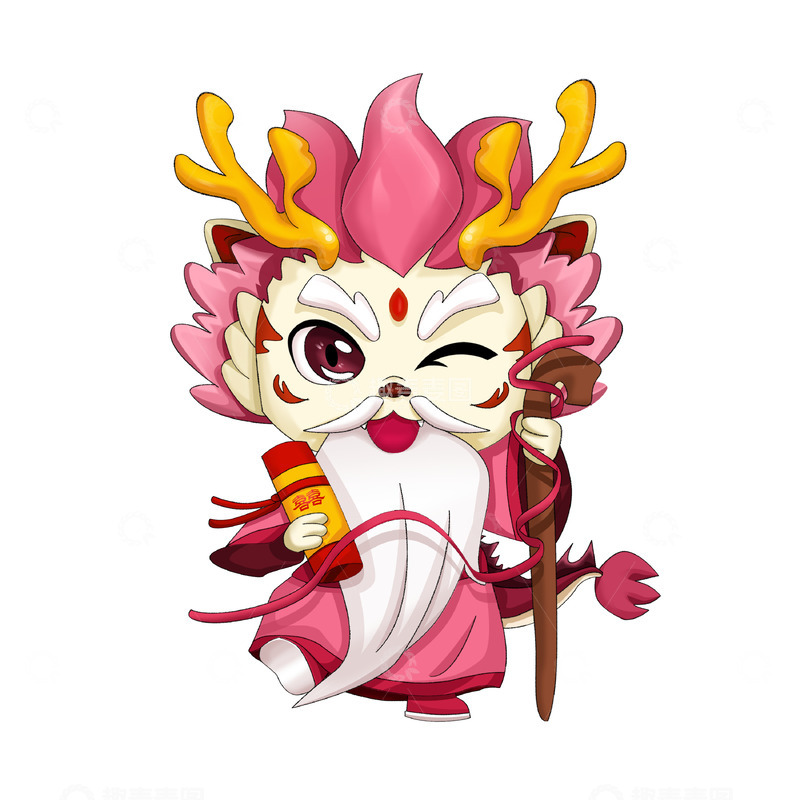 源文件下载【趣麦麦图】2024龙年五福神明喜神卡通龙元素