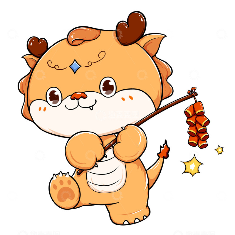 卡通龙形象龙年放鞭炮