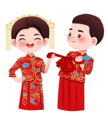 中式婚礼新郎新娘礼服人物