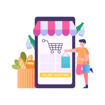 扁平人物线上购物