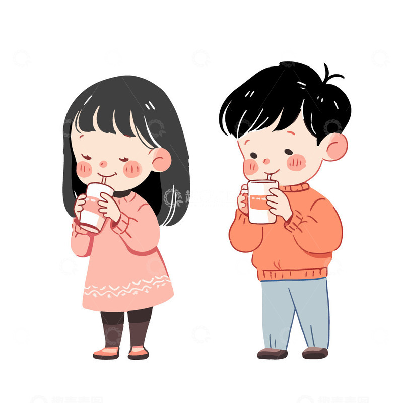 源文件下载【趣麦麦图】男孩女孩在一起喝奶茶