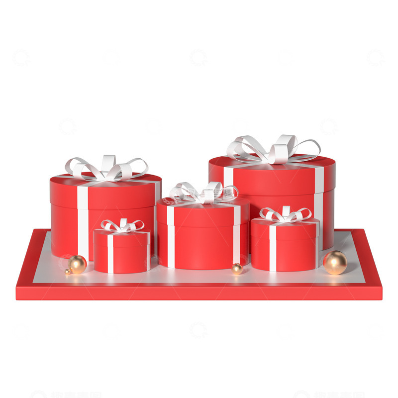 源文件下载【趣麦麦图】双十一礼物盒圆筒红色礼物盒c4d立体元素