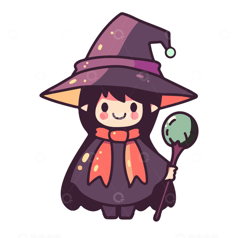 源文件下载【趣麦麦图】小女孩装扮成女巫师女法师