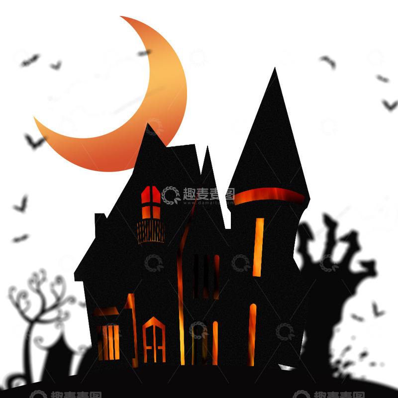 源文件下载【趣麦麦图】万圣节插画手绘城堡元素