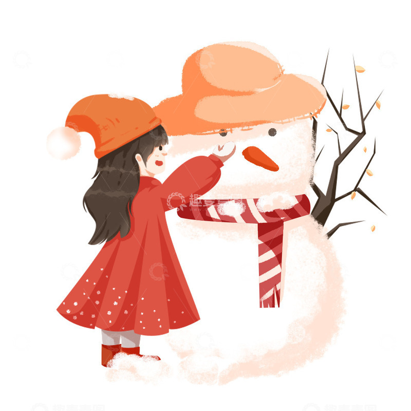 源文件下载【趣麦麦图】冬天堆雪人女孩