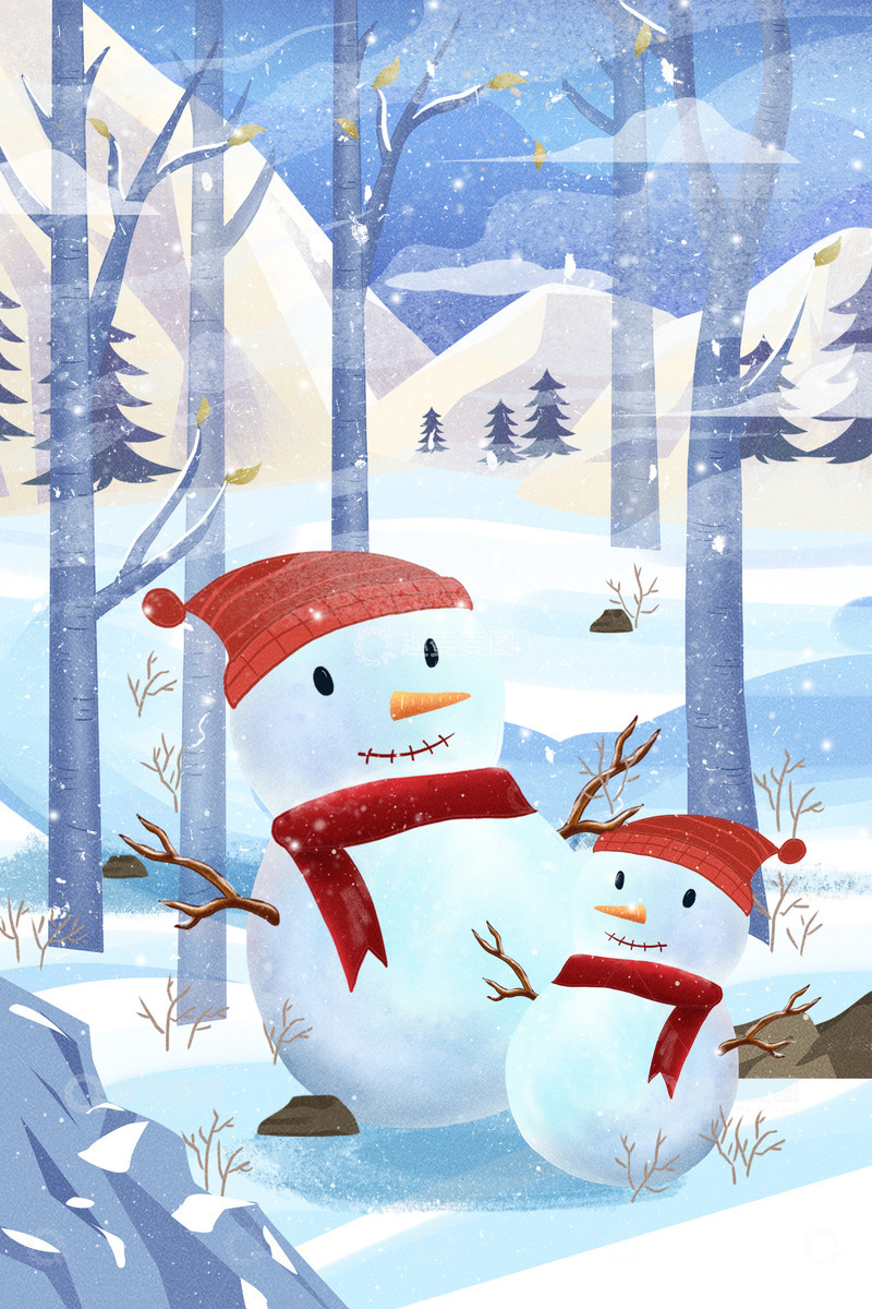 源文件下载【趣麦麦图】唯美立冬小雪二十四节气插画