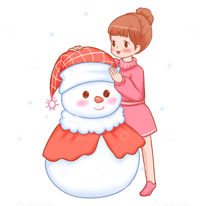 源文件下载【趣麦麦图】立冬堆雪人小女孩