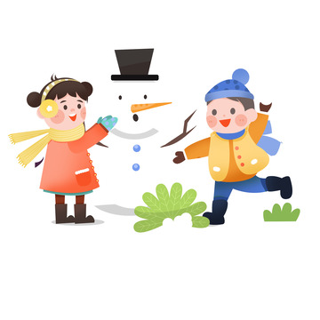 立冬节气堆雪人人物元素