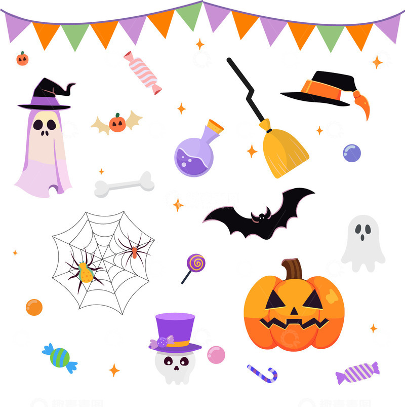 源文件下载【趣麦麦图】万圣节南瓜头蜘蛛魔法瓶