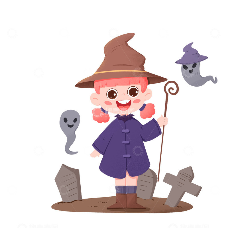 源文件下载【趣麦麦图】卡通手绘万圣节女巫和恐怖幽灵免扣元素