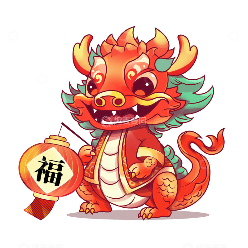 红色提灯笼的小龙春节节日龙形象素材