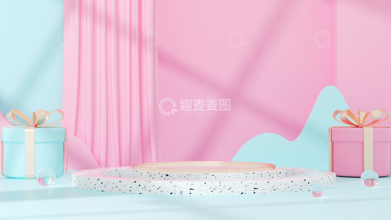 源文件下载【趣麦麦图】立体C4D展台海报背景