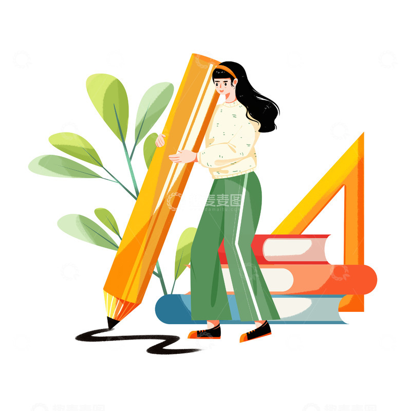 源文件下载【趣麦麦图】写字学习人物女孩