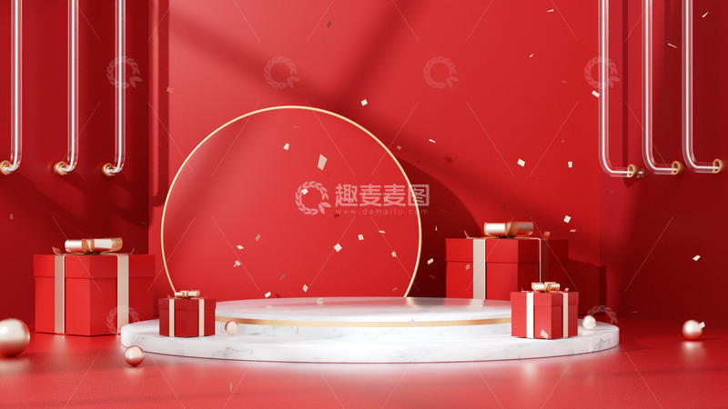 双十一红色C4D立体电商海报背景