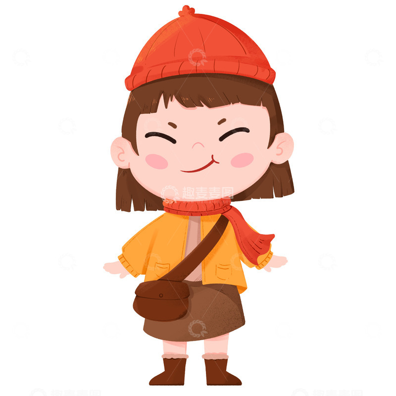 源文件下载【趣麦麦图】卡通手绘立冬节气可爱女孩穿着冬装免扣元素