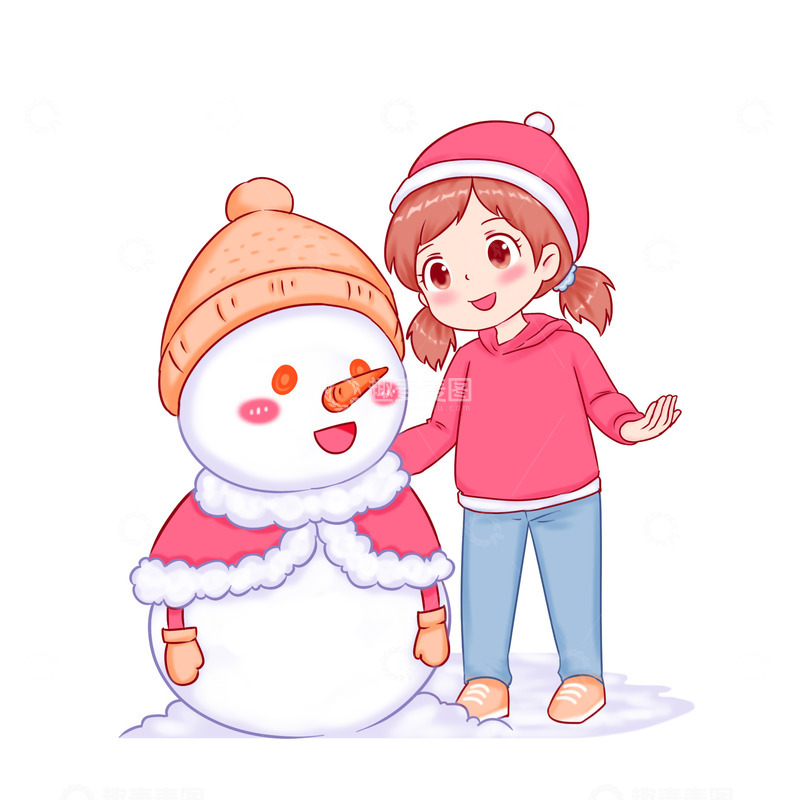 立冬下雪堆雪人人物