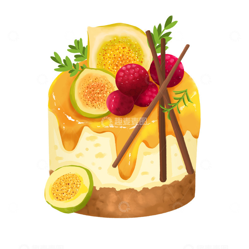 源文件下载【趣麦麦图】美食 蛋糕 无花果 桑葚 巧克力 饼干棒