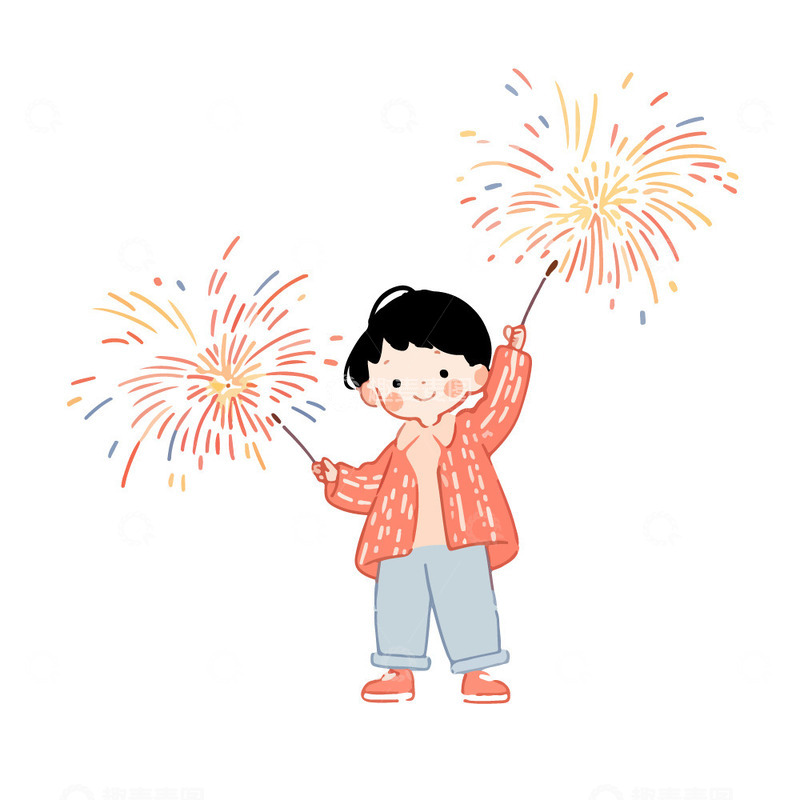 源文件下载【趣麦麦图】放烟花的小男孩