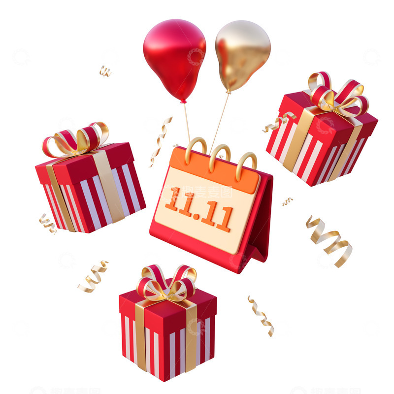 源文件下载【趣麦麦图】红色电商双十一日程节日礼包3D促销元素