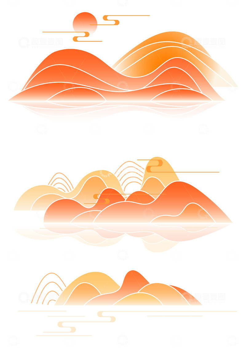 源文件下载【趣麦麦图】中国风复古国潮山水装饰插画矢量元素