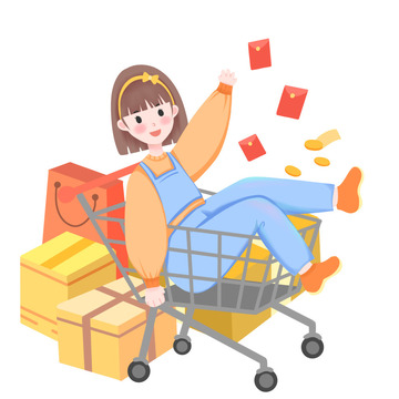 双十一购物狂欢女孩手绘元素