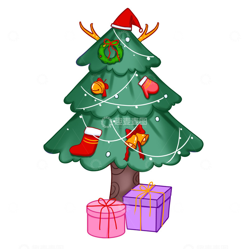 源文件下载【趣麦麦图】圣诞节装饰元素圣诞树礼盒